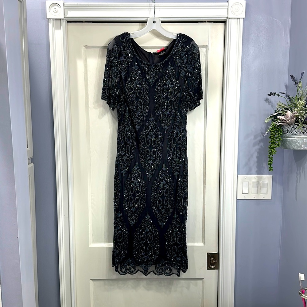 Pissarro Nights Beaded Cocktail Midi Dress